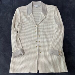 St. John Collection Cream and Taupe Jacket with Gold Accents